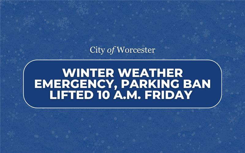 Graphic with text announcing the lifting of an winter weather emergency and declared winter parking ban