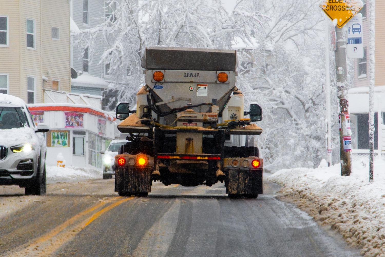 Image of Worcester DPW sander. Residents are advised to exercise extreme caution due to icy conditions tonight, Thursday, March 5 through tomorrow morning, Friday March 6. 