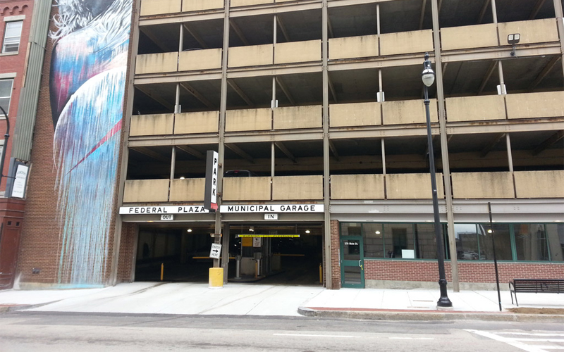 Main Entrance and Exit of the Federal Plaza Parking Garage