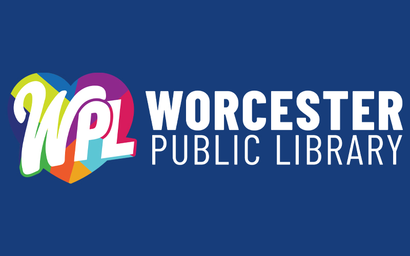 Worcester Public Library Logo with White Text on Blue Background