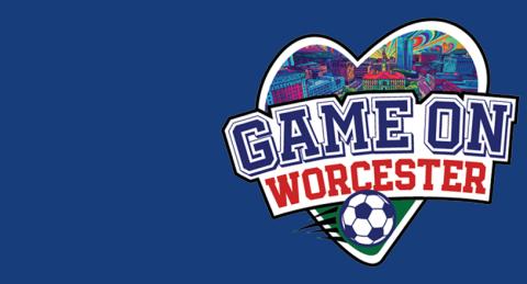 Game On Worcester Logo on Blue Background
