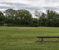 Burncoat Park Field with Wooden Bench