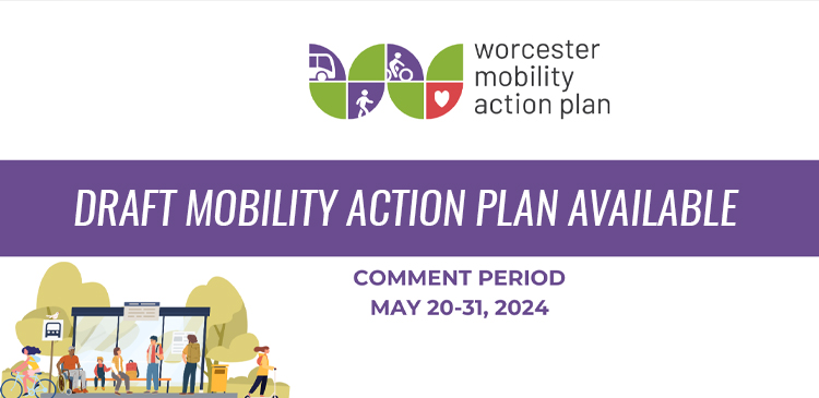Illustrated Graphic of Mobility Action Plan Logo and Purple Text for Comment Period May 20-31